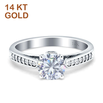 Round Milgrain CZ Gold Ring
